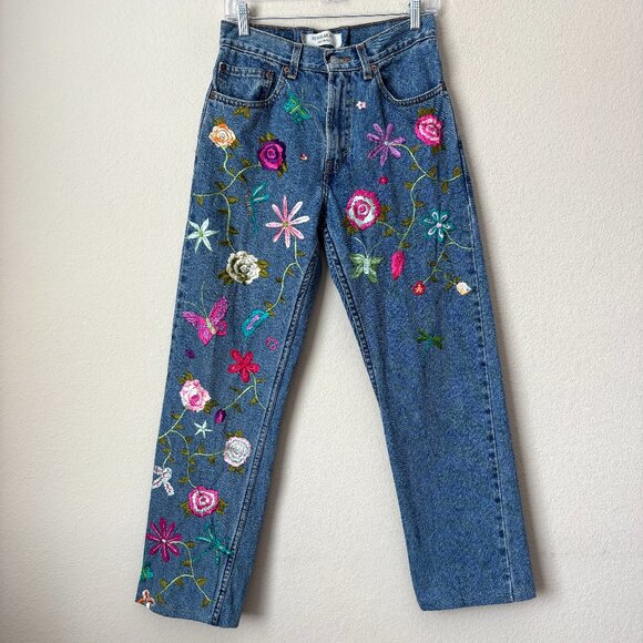 Levi's 505 Embroidered Jeans Boho Upcycled Altered - Picture 1 of 16